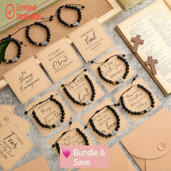 12-Pack Christian Cross Stretch Bracelets with Inspirational Cards - Picture 3 of 7